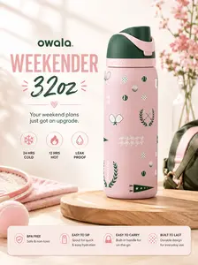 [2026 NEW] Owala 32oz FreeSip Color Drop Weekender Bottled Water Tumbler - Stylish, Portable Tennis Pink Kitchenware Drinkware
