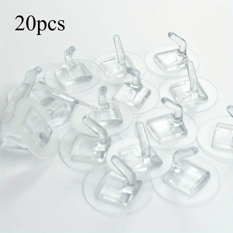 20pcs Transparent Plastic Duty Wall Hook For Kitchen Bathroom Office Storage No Trace No Scratch Waterproof Adhesive Hooks