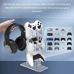 Gaming Control Headphone Holder Support For Playstation 5 4 3 2 PS5 PS4 PS3 PS2 Dualsense Dualshock Switch Pro Xbox Game Controller Stand headset Accessories mount display rack storage Compact acrylic 3-layer transparent
