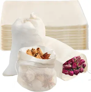 40PCS Spice Bags for Cooking, 4x6 Inch Muslin Bags with Drawstring Tea Filter Bags Cheesecloth Bags for Straining Reusable Natural Cotton Sachet Herb Bags