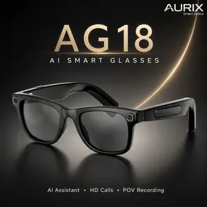 AG18 AI Smart Wireless Audio Glasses for Men and Women, Blue Light Blocking Smart Eyewear with 8MP Camera, 2048x1080 POV Video Recording, Bluetooth 5.4 HD Calls, Voice Assistant, WiFi 5, 410mAh Battery