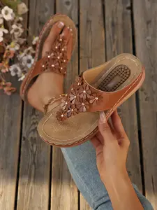 Summer Vintage New Women's Floral Thong Sandals, Thick Sole Anti-Slip Beach Slippers, Fashionable Casual Comfortable Ladies Footwear