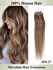 30g  P4-27 Highlight  50 Strands Micro Beads Hair Extensions, Nano Ring Links, Natural Straight Hair, 10 Colors, Add Volume & Length, Blonde 12-22inch Micro Loop Hair Extensions