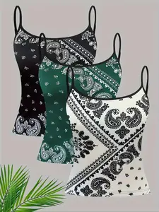 Women's All Over Paisley Print Cami Top, Casual Spaghetti Strap Sleeveless Top for Summer, Women's Clothing for Daily Wear, Womenswear