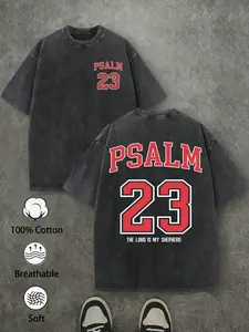 1Pcs Psalm 23 The Lord Is My Shepherd T-Shirt | Acid Wash Vintage Varsity Style Black Tee | 100% Cotton Heavyweight Christian Streetwear for Men
