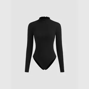 Cider [size 0-10] High Neck Solid Lettuce Trim Bodysuit Dealsforyou
