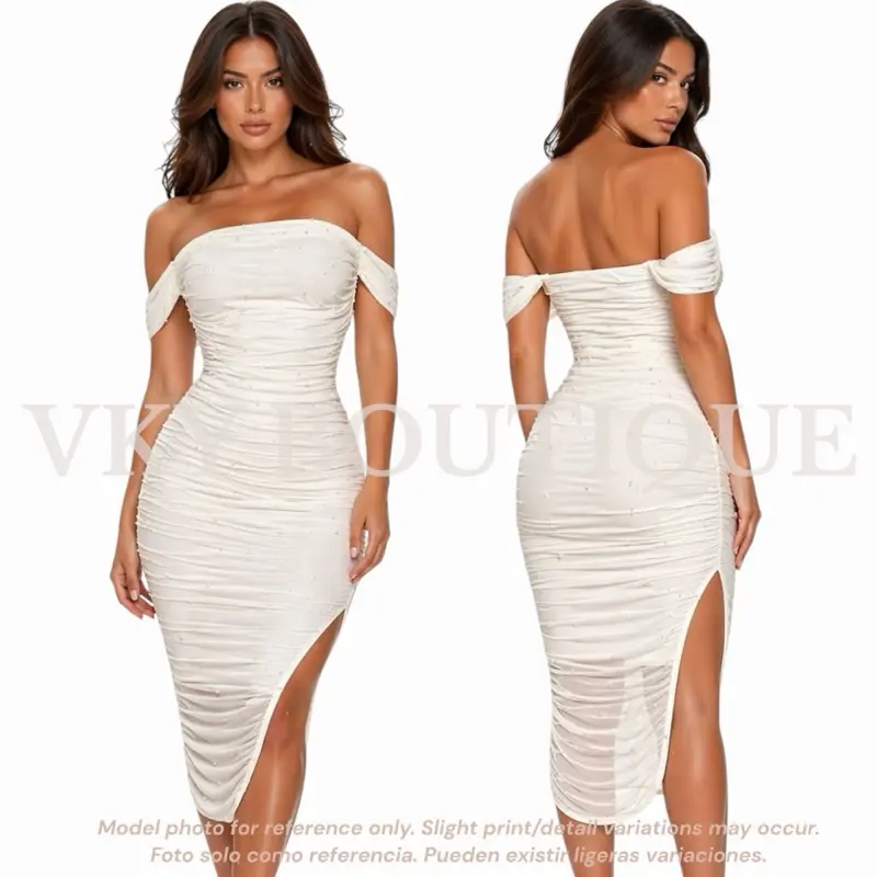Off-Shoulder Rhinestone Mesh Bodycon Dress with Ruched Design and Asymmetrical Hem for Evening Wear GU