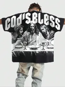 Men's Jesus Print Round Neck Tee, Loose Casual Short Sleeve Crew Neck T-shirt for Summer, Fashion Men's Top for Daily Wear, Menswear