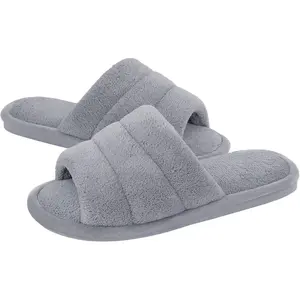 Terry Cloth Open Toe Slippers for Women Memory Foam Slip On House Slippers