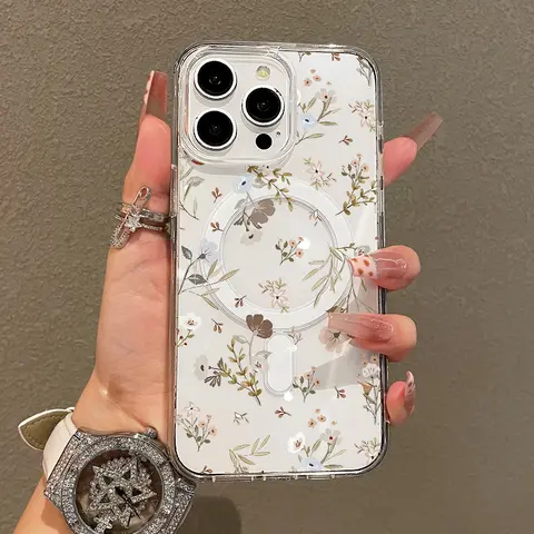 Soft Girl Magnetic Case for iPhone11/12/13/14/15/16/17/promax, Neutral Floral Lightweight, Drop-Proof, MagSafe Compatible | Perfect for Teen Girls