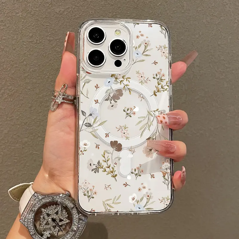 Soft Girl Magnetic Case for iPhone11/12/13/14/15/16/17/promax, Neutral Floral Lightweight, Drop-Proof, MagSafe Compatible | Perfect for Teen Girls