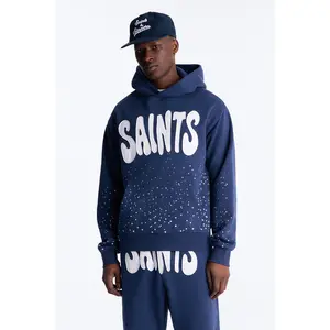 Saints Rhinestones Oversized Hoodie - Navy