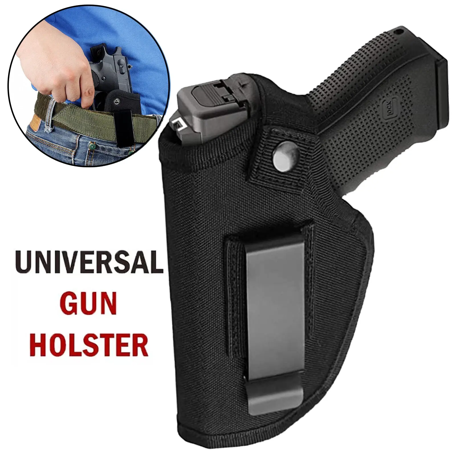 Gun Holsters for Concealed Carry, Universal Inside Outside Waistband Holster for Pistols, IWB Belt Holster for Right & Left Hand, Fits Subcompact Compact Full Size Pistols, Black