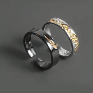 Black Gold Plated Men's Ring, Adjustable Open Finger Ring for Men