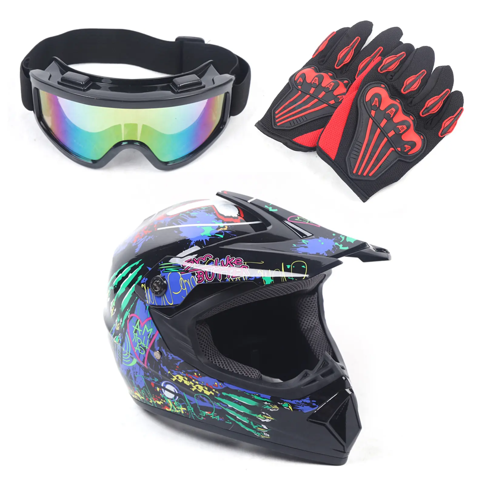 CNCEST M-Size Breathable Biker Half Helmet Protective Gear Set for Youth Kids, Motorcycle Racing Sports Protective Gear, with Wind-block View Goggles & Gloves, High-Class ABS-Foam-Sponge-Fiber Fabric, Modern Sport Style, Biker Accessories