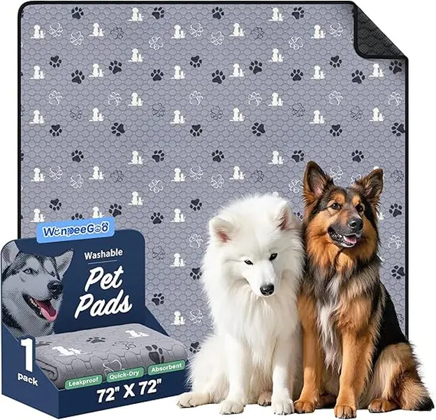 Washable Dog Pads Extra Large Reusable Training Mat Absorbent Non-Slip Potty Pads for Dogs Grey 72"x72" Super Absorbent Leakproof Anti-Slip Bottom Design Machine Washable