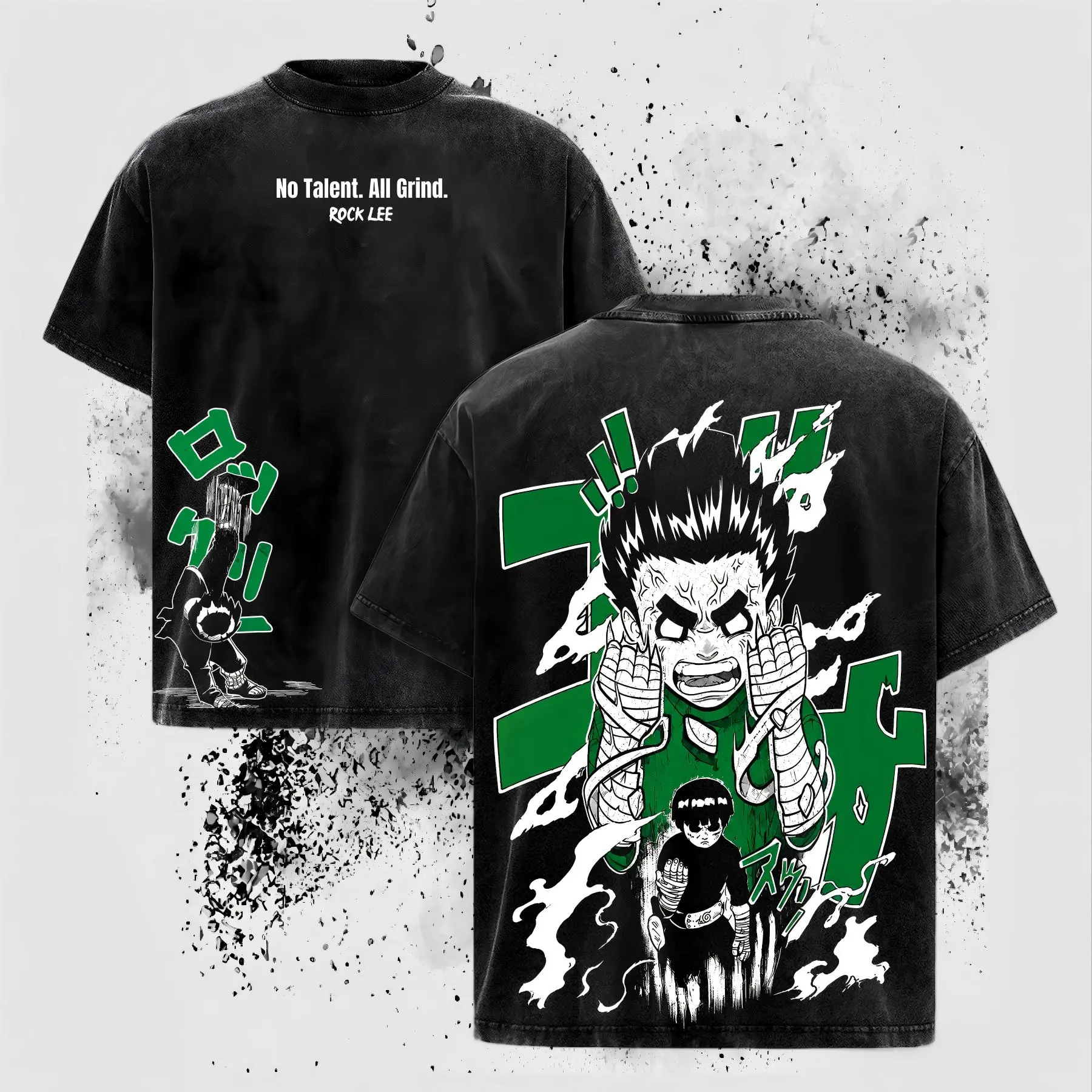 ST 100% cotton Rock Lee - NRT Vintage Graphic Tee, Anime Vintage Washed Shirt, Unisex Streetwear T Shirt for Anime Fans, Manga Oversized Tee, Gift for Anime Lovers，Vintage Washed Rock Lee No Talent All Grind T Shirt Anime Double Sided Graphic Tee Unisex