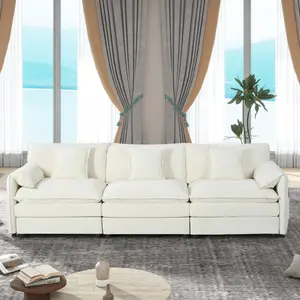 Modular Sectional Sofa, 109.45" Oversized Deep Seat Couch, 3-Seater Comfy Cloud Couches with Pillow & Storage Pocket, Cloud Modular Couch for Living Room Bedroom, Chenille, Beige