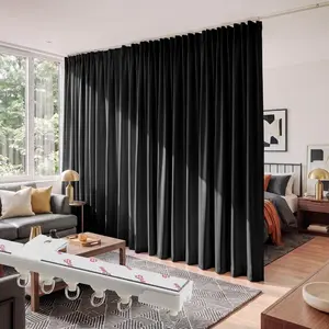 Closet Curtain with Straight Ceiling Track, Blackout Privacy Sliding Room Divider for Bedroom/Laundry/Open Closet/Kitchen, Black, W60 x L84, 1 Panel