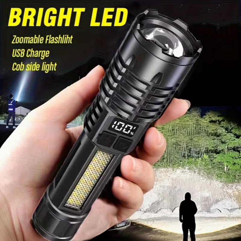1pc, Super Bright Strong LED Flashlight, Power Bank Flashlight, USB Rechargeable Camping Style Tactical Flashlight, with COB Light, Suitable for Camping Style and Emergency Use Double Head Wireless Desk Lamp turkish floor Remote-Controlled Socket Fan