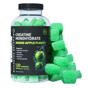Creatine Monohydrate Gummies, Supplement for Men & Women. Chewable Green Apple Flavor. Healthcare, Fitness, Edible, Dietary.
