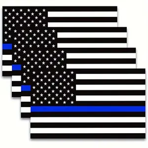 (4-Pack) Reflective US Flag Decal Packs with Thin Blue Line for Cars & Trucks, 5 x 3 inch American USA Flag Decal Sticker Honoring Police Law Enforcement Vinyl Window Bumper Tape