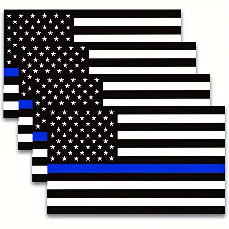 4-Pack Reflective Thin Blue Line Stars and Stripes US Flag Vinyl Decals, 5x3 in Stylish & Functional Stickers for Vehicles, Law Enforcement Honoring Truck Accessories for Car Exterior Upgrade
