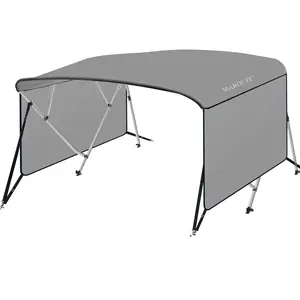 Garvee 4 Bow Bimini Top Boat Cover, Detachable Mesh Sidewalls, Marine Grade 600D Polyester Canopy with 1" Aluminum Frame, Includes Storage Boot, 2 Rear Support Poles & 2 Straps