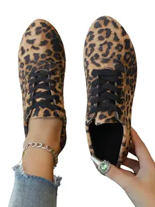 Vintage Leopard Print Fleece Lining Casual Sneakers, Soft Sole Comfortable for Long Wear, Perfect for Fall/winter Outings and Dates