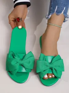 2026 Bow Wide Round Toe Sandals, Elegant Textile Upper, Soft Rubber Sole, Anti-Slip, Comfortable for Spring Summer