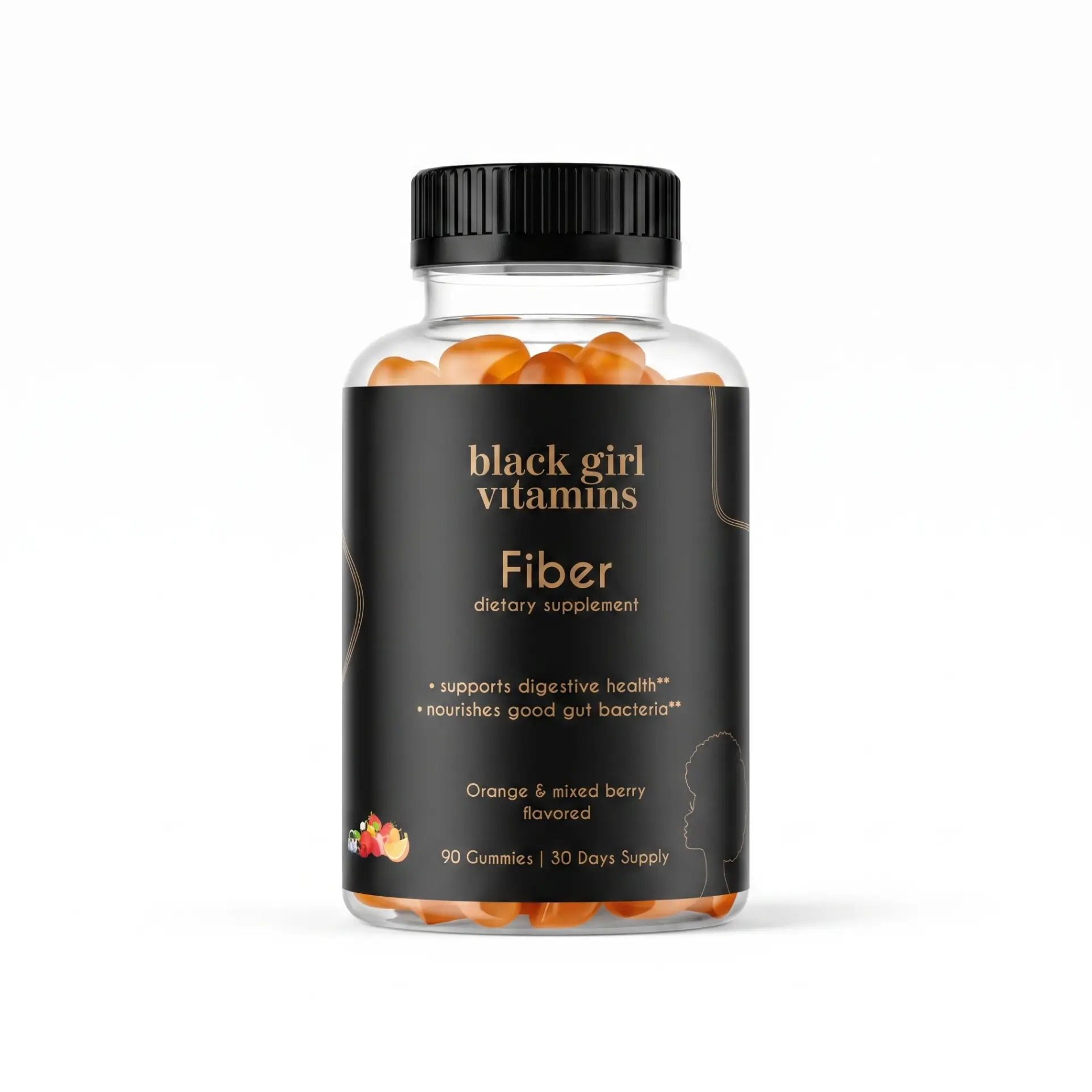 Black Girl Vitamins Fiber "Everyday Lightness" - 90 Gummies, Orange & Mixed Berry Flavor, 30-Day Supply, Supports Digestive Health, Nourishes Good Gut Bacteria