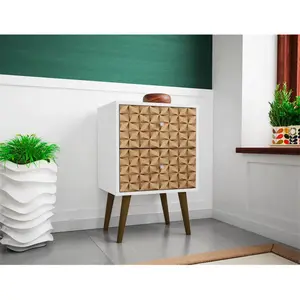 Manhattan Comfort  Liberty Mid Century - Modern Nightstand 2.0 with 2 Full Extension Drawers in White & 3D Brown Prints