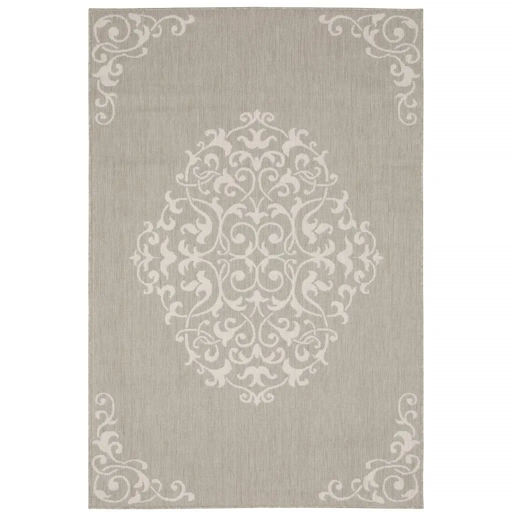 HomeRoots 507795 5x7 ft. Gray Oriental Rectangular Area Rug, Stain-Proof, Weather-Resistant, Indoor & Outdoor Use, Rectangular Area Rugs, Stain-Proof Area Rugs