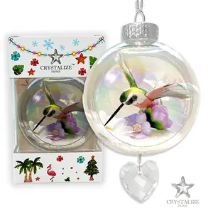 Humming Bird Green Plastic Ornament with Magnetic Crystal 3"x7"