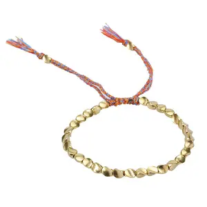 Handmade Woven Jewelry Bracelet with Irregular Copper Beads Creative Adjustable Tassel Wristband Unisex Retro