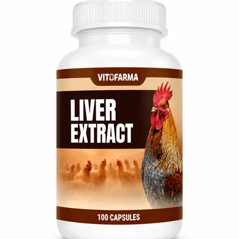 Vitofarma Premium Poultry (Chickens, Roosters) Liver Support Healthcare Solid Capsules, 100-Count Glass Bottle, Freeze-Dried Liver Powder with B Vitamins Including B12, Daily Nutrition Boost, Maintains Daily Nutritional Needs, No Unnecessary Additives