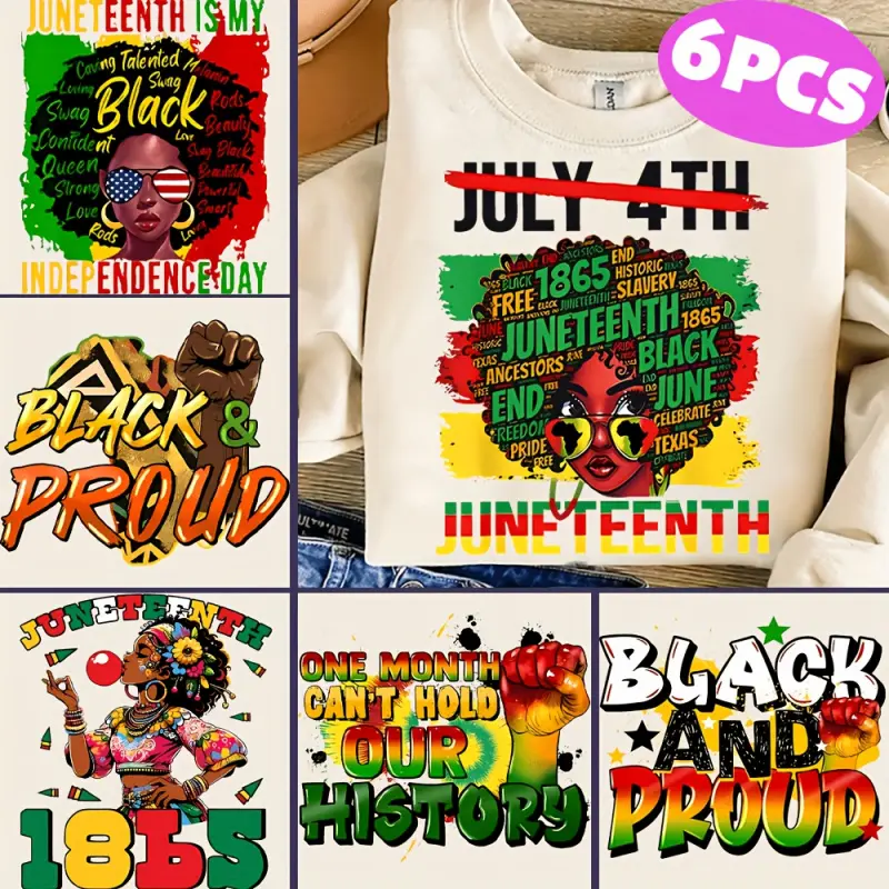 6 Pack Black History Month Juneteenth Iron On Stickers Inspirational Quotes African American Culture Pride Vinyl Decals DIY Crafts Supplies for DIY T Shirts Masks Jeans Backpacks