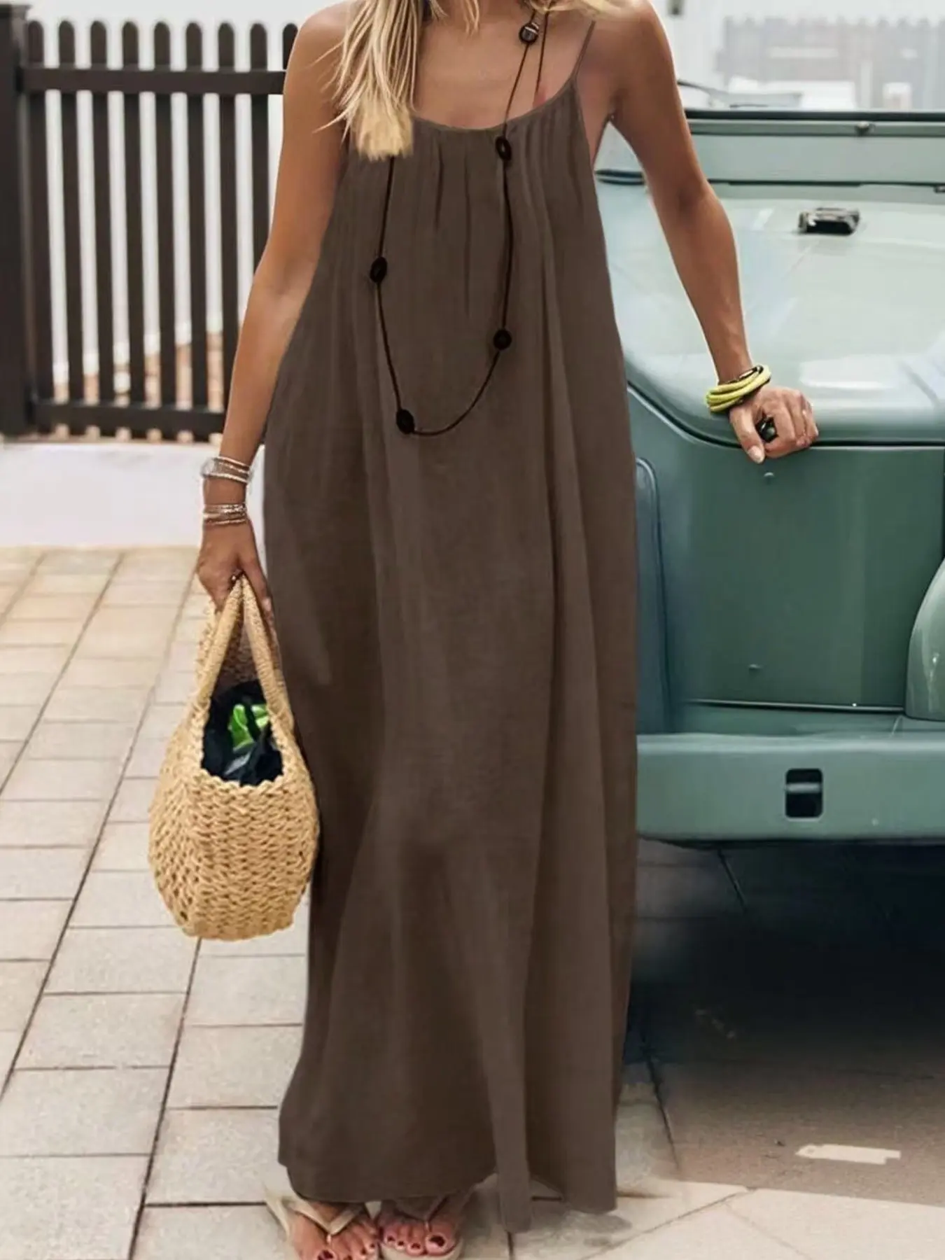 Women's New Backless Strap Sleeveless Dress, Spaghetti Strap, Loose  Vacation Style Long Home Dress, Casual Boho Chic Classy Elegant Summer  Fashion, Comfortable, Stylish and Chic - TikTok Shop