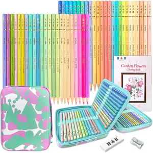 Pastel Colored Pencils, Set of 50 Macaron Colored Pencils, Adult Coloring Book with Zipper Case, Eraser, Sharpener, Soft Core Drawing Pencils for Adults  Artists Beginners