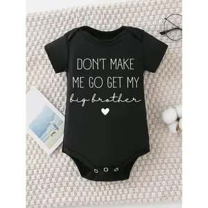Cute Baby Bodysuit With Don't Make Me Go Get My Big Brother Print Soft Versatile Round Neck Button Detail Regular Fit All Seasons Knitted Fabric Onesie For 0-12 Months
