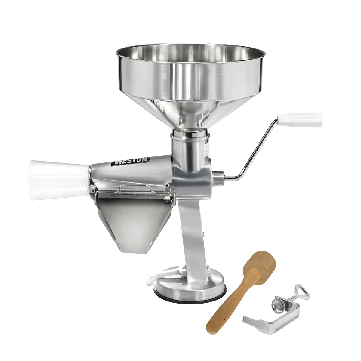 Weston Classic Stainless Steel Tomato Strainer - Dual-Mount Kitchen Utensil with Suction-Cup Base, Container for Cooking, Wine Making (Tomato Press)
