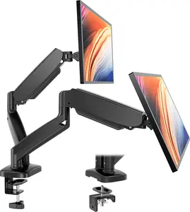 Dual Gas Spring Monitor Desk Mount Stand, Fully Adjustable 2 Screen VESA Monitor Arm with 360° Swivel, Tilt & Height Free Adjustment, Dual Installation Methods Including Heavy-Duty Desk Clamp & Grommet Base