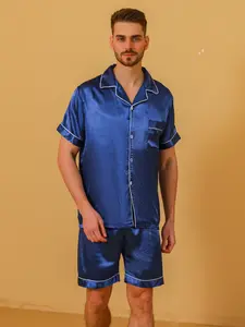 Men's Sleepwear Set, Spring Summer Trendy Fashion Solid Color Pattern Short Sleeve + Shorts, Casual Wearable Home Clothing