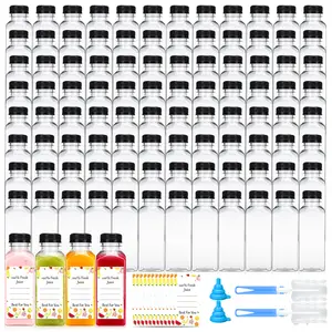 100pcs 12oz Water Cups, Juice Bottles, Plastic Bottles with Lids, Reusable Clear Containers for Juice, Smoothies, Cola, Water and Other Beverages, Suitable for birthdays, Christmas, Halloween, and New Year's use