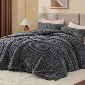 XL-Fluffy Comforter Set - Grey Fleece Soft Comforter for King Size Bed, Luxury Warm Bedding Set for Winter, 3 Pieces (1 Comforter, 2 Pillowcases)