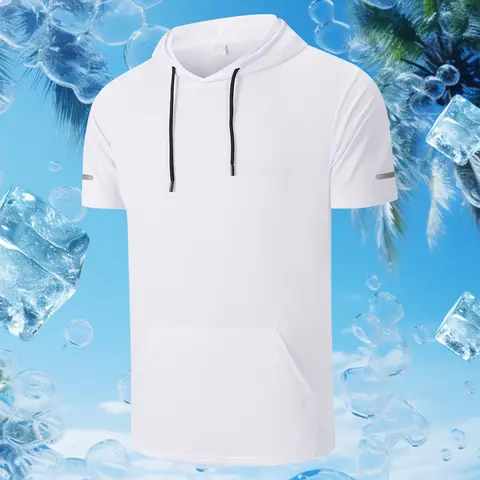 Men's Fitted Hooded Sportswear T-Shirt - Dry Fit Athletic Gym Top, Male Clothing, Mensfashion, Sporty Chic, Kangaroo Pocket, Breathable Fabric, Ideal for Running, Exercising