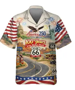 Celebrate 100 Years of Road Route 66 and America 250th Anniversary Hawaiian Shirt