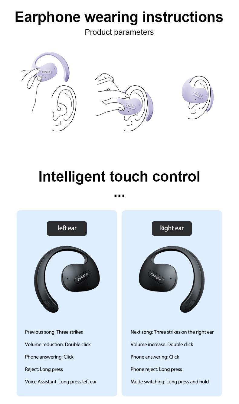 ERAZER X15 Pro Over the Ear Wireless Earbuds – Beige, Black, Purple