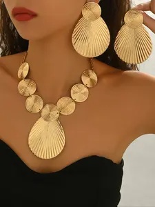 Women's Fashion Jewelry Set, Geometric Water Drop Design Earrings & Necklace, Casual Daily Wear Accessory Gift for Women, Matching Jewelry Set