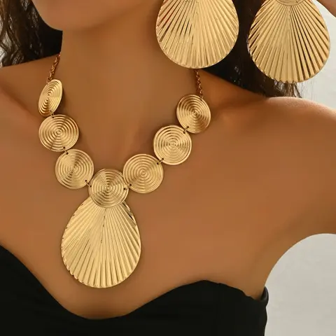 Women's Fashion Jewelry Set, Trendy Jewelry Set, Geometric Water Drop Design Earrings & Necklace, Necklace and Earring Set, Casual Daily Wear Accessory Gift for Women, Jewellery Gift Set, Matching Jewelry Set